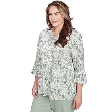 Plus Size Alfred Dunner Embroidered Geometric Flare Sleeve Top