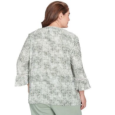 Plus Size Alfred Dunner Embroidered Geometric Flare Sleeve Top