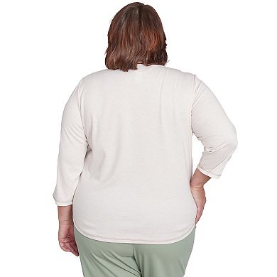 Plus Size Alfred Dunner Asymmetrical Butterfly Floral Embroidered Top