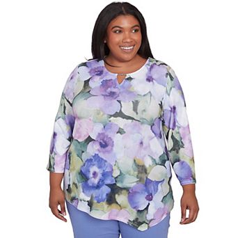 Plus Size Alfred Dunner Dramatic Pansies Print Top