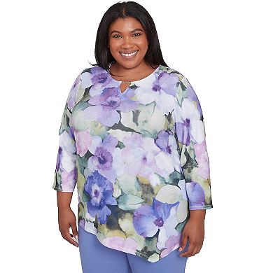 Plus Size Alfred Dunner Dramatic Pansies Print Top