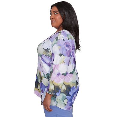 Plus Size Alfred Dunner Dramatic Pansies Print Top
