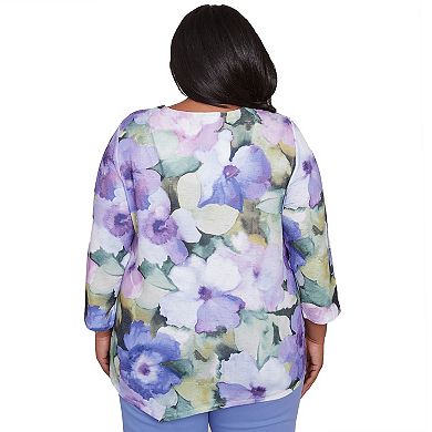 Plus Size Alfred Dunner Dramatic Pansies Print Top