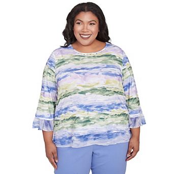 Plus Size Alfred Dunner Watercolor Biadere Striped Top