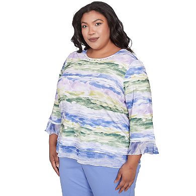 Plus Size Alfred Dunner Watercolor Biadere Striped Top