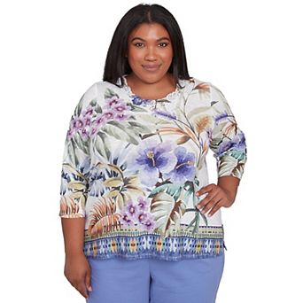 Plus Size Alfred Dunner Tropical Floral Border Top