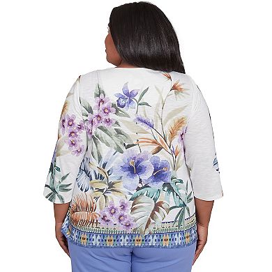 Plus Size Alfred Dunner Tropical Floral Border Top