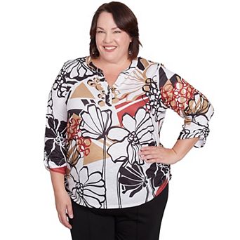 Plus Size Alfred Dunner Bold Floral Illustrated Henley Top