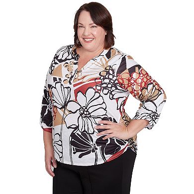 Plus Size Alfred Dunner Bold Floral Illustrated Henley Top