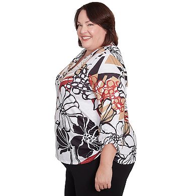 Plus Size Alfred Dunner Bold Floral Illustrated Henley Top