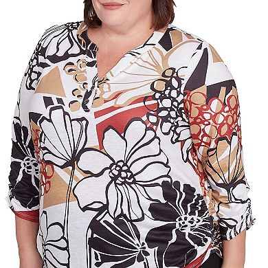 Plus Size Alfred Dunner Bold Floral Illustrated Henley Top