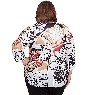 Plus Size Alfred Dunner Bold Floral Illustrated Henley Top