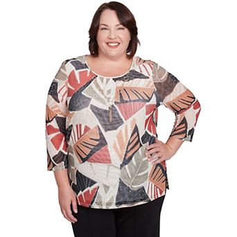Plus Size Alfred Dunner Tropical Mesh Top with Necklace