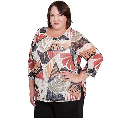 Plus Size Alfred Dunner Tropical Mesh Top with Necklace