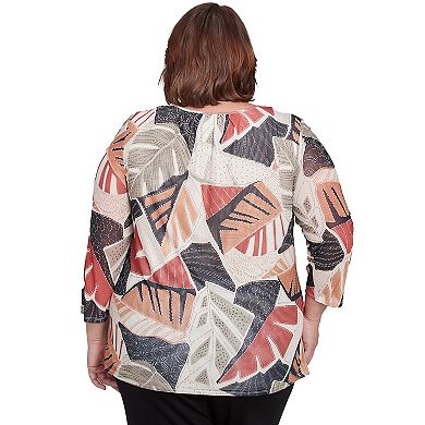 Plus Size Alfred Dunner Tropical Mesh Top with Necklace