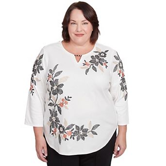 Plus Size Alfred Dunner Earthy Floral Embroidered Textured Top