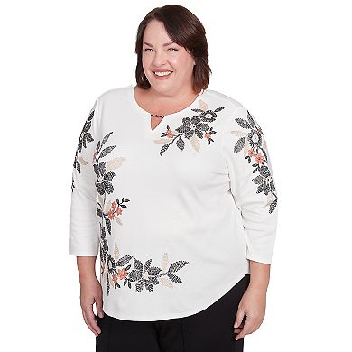 Plus Size Alfred Dunner Earthy Floral Embroidered Textured Top