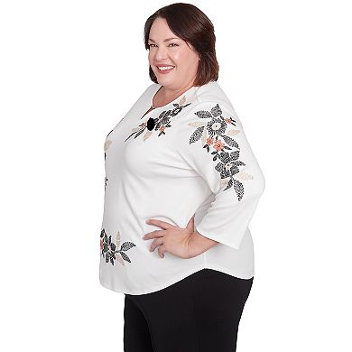 Plus Size Alfred Dunner Earthy Floral Embroidered Textured Top