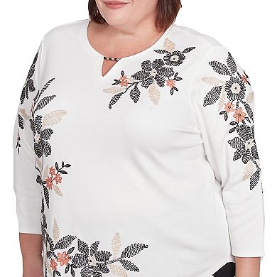 Plus Size Alfred Dunner Earthy Floral Embroidered Textured Top