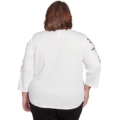 Plus Size Alfred Dunner Earthy Floral Embroidered Textured Top