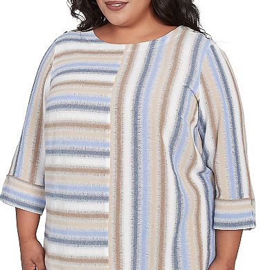 Plus Size Alfred Dunner Spliced Stripe Button Shoulder Top