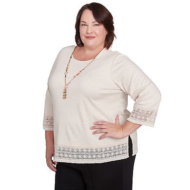 Plus Size Alfred Dunner Lace Trimmed Knit Top with Necklace