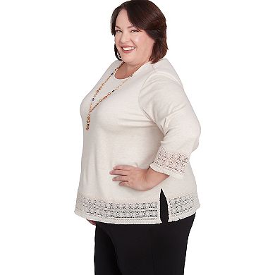 Plus Size Alfred Dunner Lace Trimmed Knit Top with Necklace