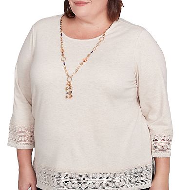 Plus Size Alfred Dunner Lace Trimmed Knit Top with Necklace