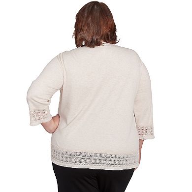 Plus Size Alfred Dunner Lace Trimmed Knit Top with Necklace