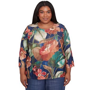 Plus Size Alfred Dunner Dramatic Summer Floral Top with Necklace