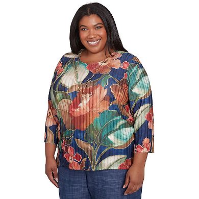 Plus Size Alfred Dunner Dramatic Summer Floral Top with Necklace