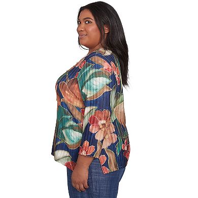 Plus Size Alfred Dunner Dramatic Summer Floral Top with Necklace