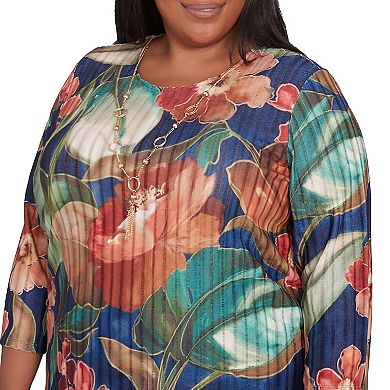 Plus Size Alfred Dunner Dramatic Summer Floral Top with Necklace