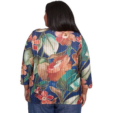 Plus Size Alfred Dunner Dramatic Summer Floral Top with Necklace