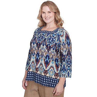Plus Size Alfred Dunner Ikat Diamond Border Square Neck Top
