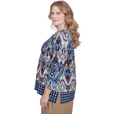 Plus Size Alfred Dunner Ikat Diamond Border Square Neck Top