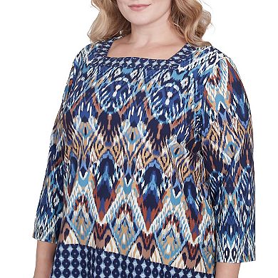 Plus Size Alfred Dunner Ikat Diamond Border Square Neck Top