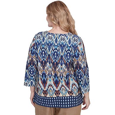 Plus Size Alfred Dunner Ikat Diamond Border Square Neck Top