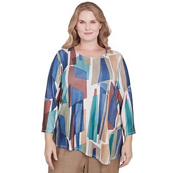 Plus Size Alfred Dunner Abstract Stained Glass Crewneck Top