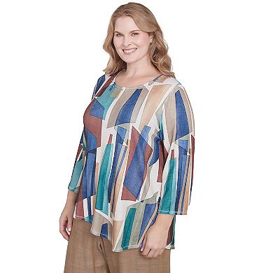 Plus Size Alfred Dunner Abstract Stained Glass Crewneck Top