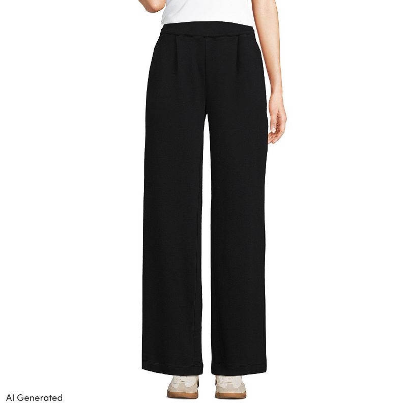 Petite Lands' End Sport Knit High Rise Pleated Wide Leg Pants, Women's,