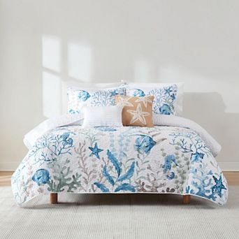 Lush Decor Oceana 5 pc Watercolor Sea Life Quilt Set