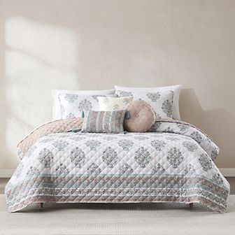 Lush Decor Sofia 6 pc Flower Block Bouquet Reversible Quilt Set