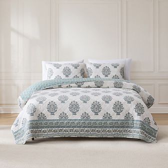 Lush Decor Sofia 3 pc Flower Block Bouquet Reversible Cotton Quilt Set