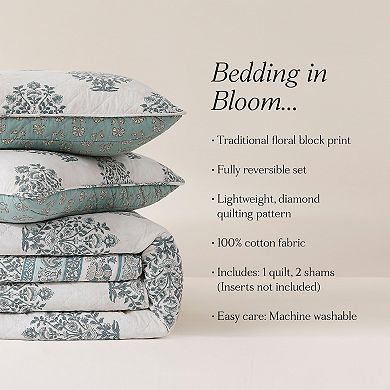 Lush Decor Sofia 3-pc. Flower Block Bouquet Reversible Cotton Quilt Set