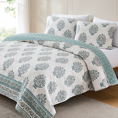 Lush Decor Sofia 3-pc. Flower Block Bouquet Reversible Cotton Quilt Set