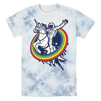 Men's Astronaut Riding Unicorn Rainbow Stamp Graphic Tee