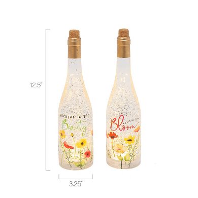 Gerson 12.5-in. Lighted Spinning Water Globe Bottle 2-pc. Set with Poppy Flower Design