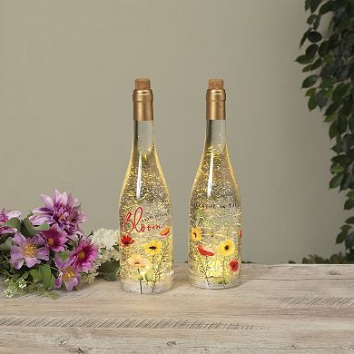 Gerson 12.5-in. Lighted Spinning Water Globe Bottle 2-pc. Set with Poppy Flower Design