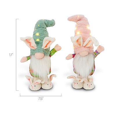 Gerson 17-in. Lighted Fabric Easter Bunny Gnome Floor Decor 2-pc. Set